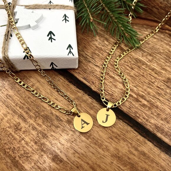 Custom Engraved Letter Coin with 3mm Figaro Chain - Picture 2 of 6